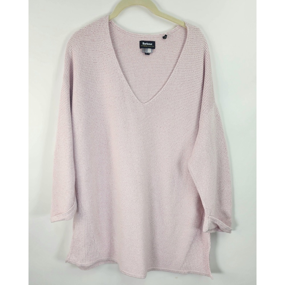 Barbour Millie Sweater Women's 12 Pink Knit V Neck 3/4 Sleeve Lightweight